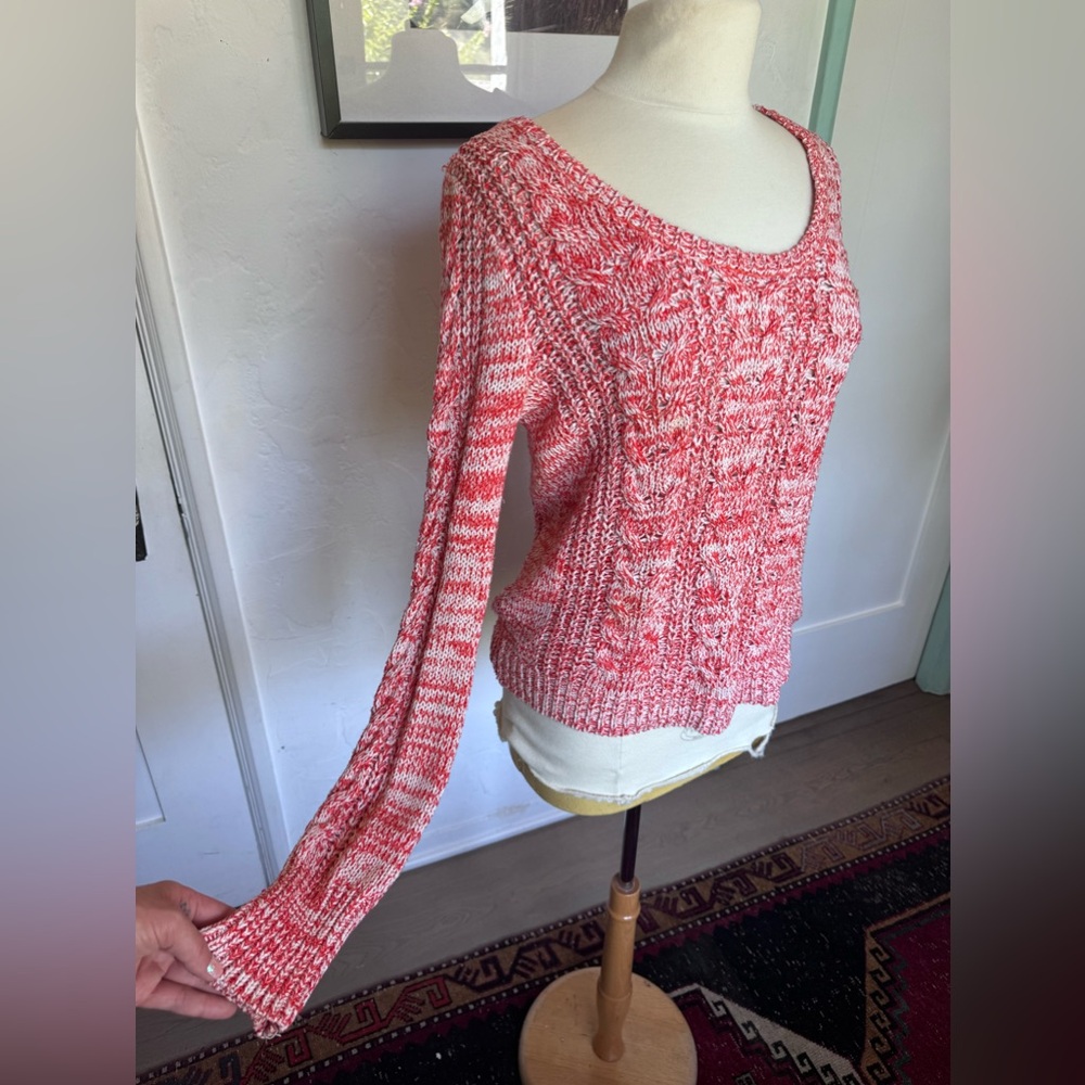 Free people Orange and white cable knit sweater size large